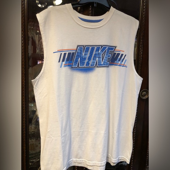 Nike Other - Nike White T-Shirt with Blue Neck Trim and Blue and orange trim Nike Logo